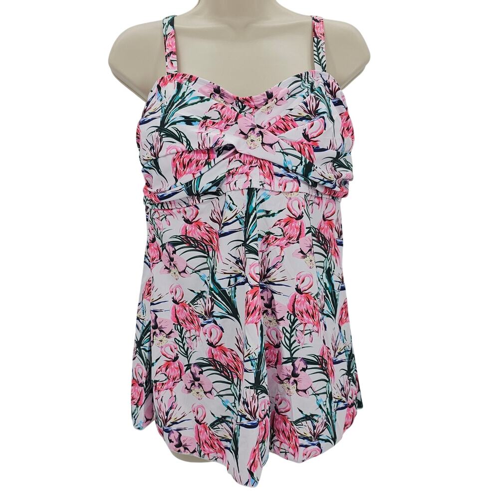 Zando Womans size XL 2 Piece Tankini High Waist Bottoms Swimsuit Flamingo NWOT